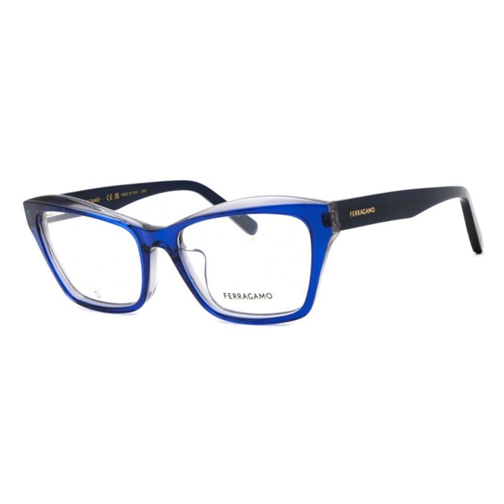 Salvatore Ferragamo Eyeglasses Cat Eye Full Rim, Blue/Grey Frame and Clear Demo